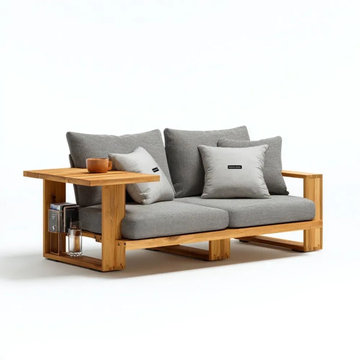 Sofa ogrodowa, 2 kwadraty kwadratowe czarny ogród sofa w buforze balsam z bocznymi półkami balonowymi, 160 x 75 x 82 cm