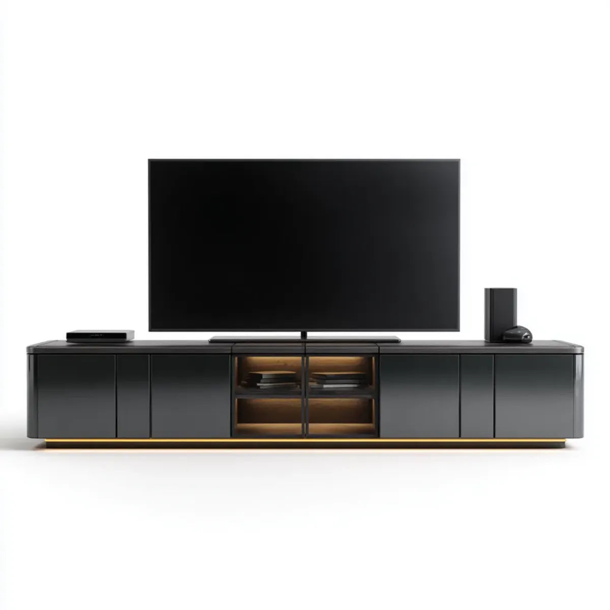 Szafka RTV, TV- Niskodeska Czarne złoto 240 x 40 x 50 cm szkło MDF prostokątne