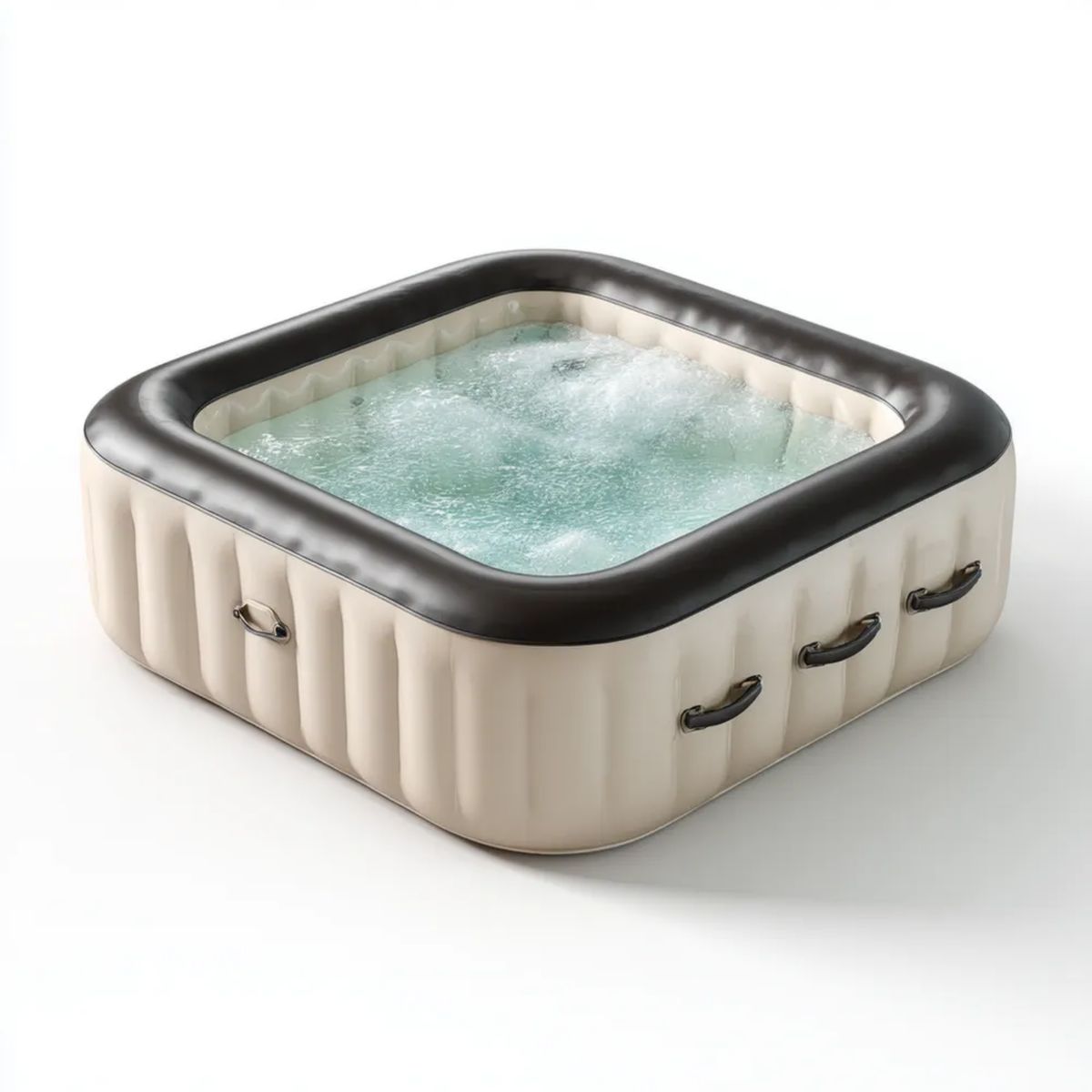 Wanna spa, Plac nadmuchiwane spa w beżowym PVC i czarny 180 x 180 x 65 cm, 4 fotele