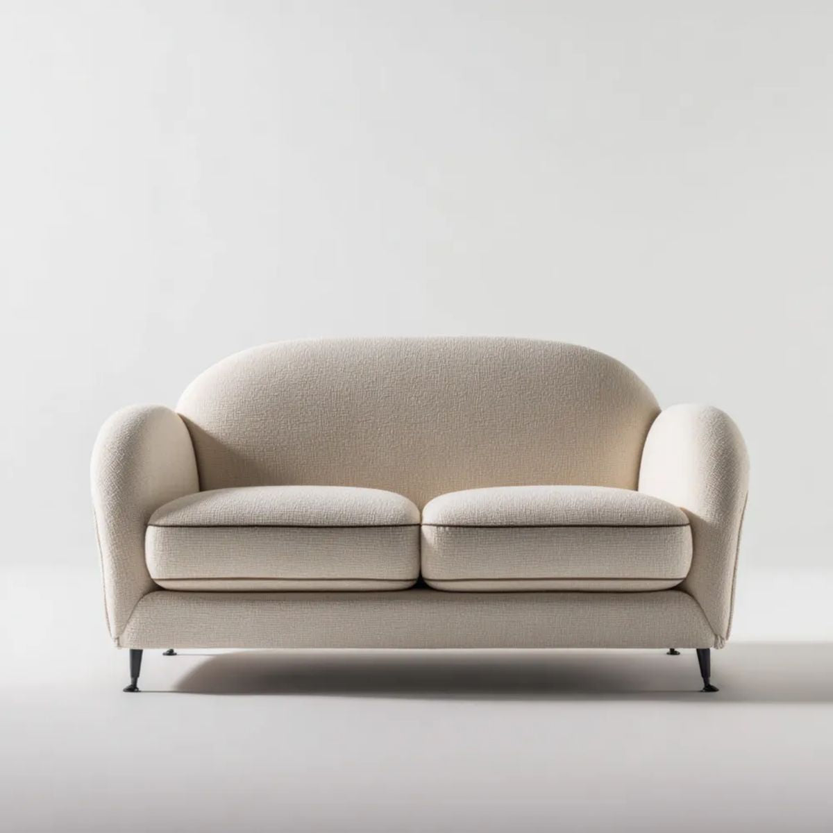 Sofa, 2-fotelik kremowy sofa w klamrze tkanina, czarny metal nóżki, 170 x 88 x 82 cm