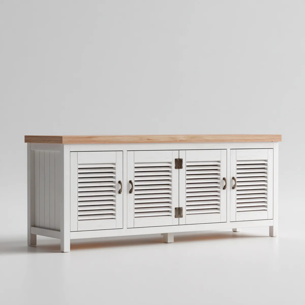 Szafka TV Biała naturalna 150 x 40 x 70 cm z litego drewna sosnowego prostokątnego z 4 drzwi rozsuszonych