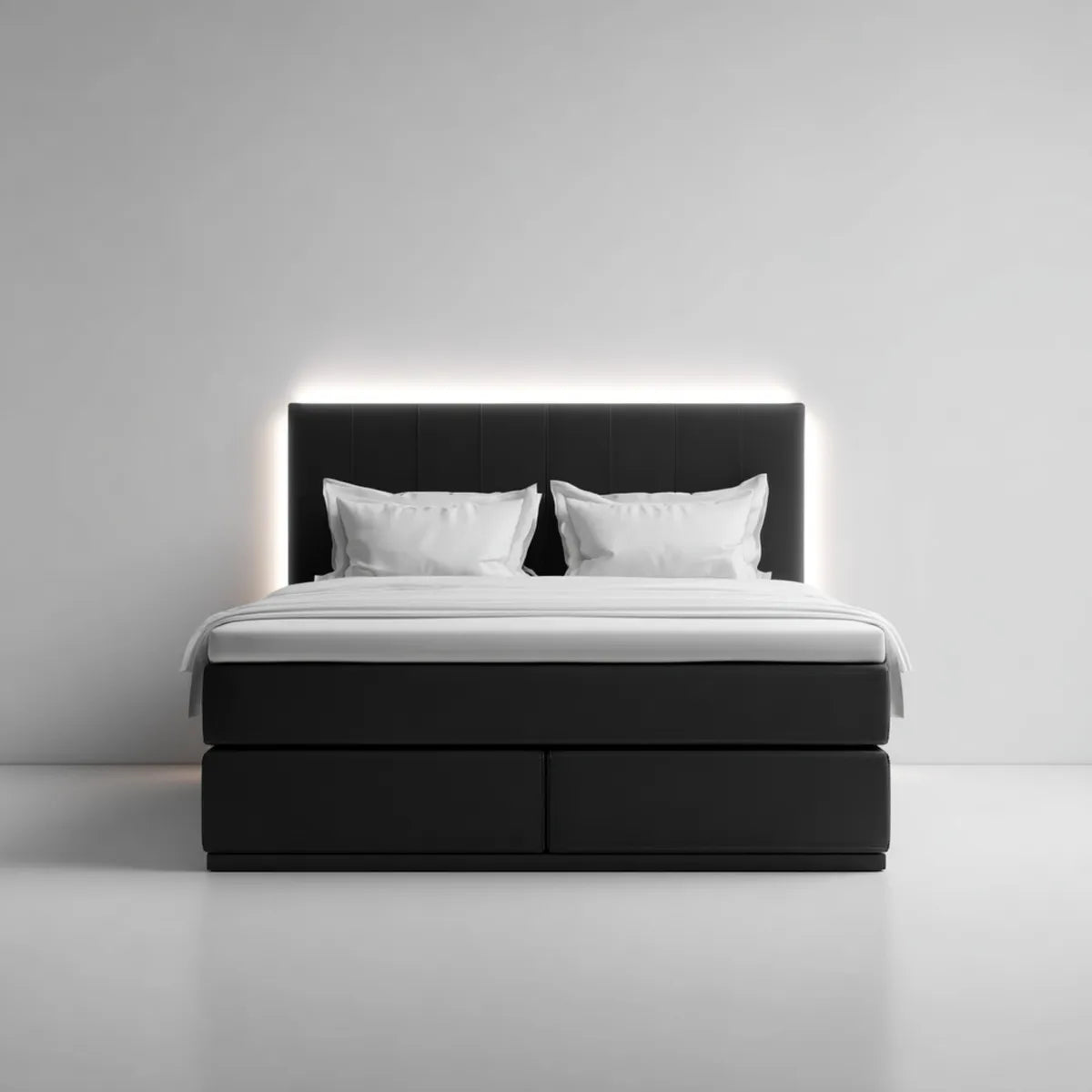 Łóżko dwuosobowe, Oświetlenie LED czarny 180 x 200 cm sztuczna skóra PU prostokątna