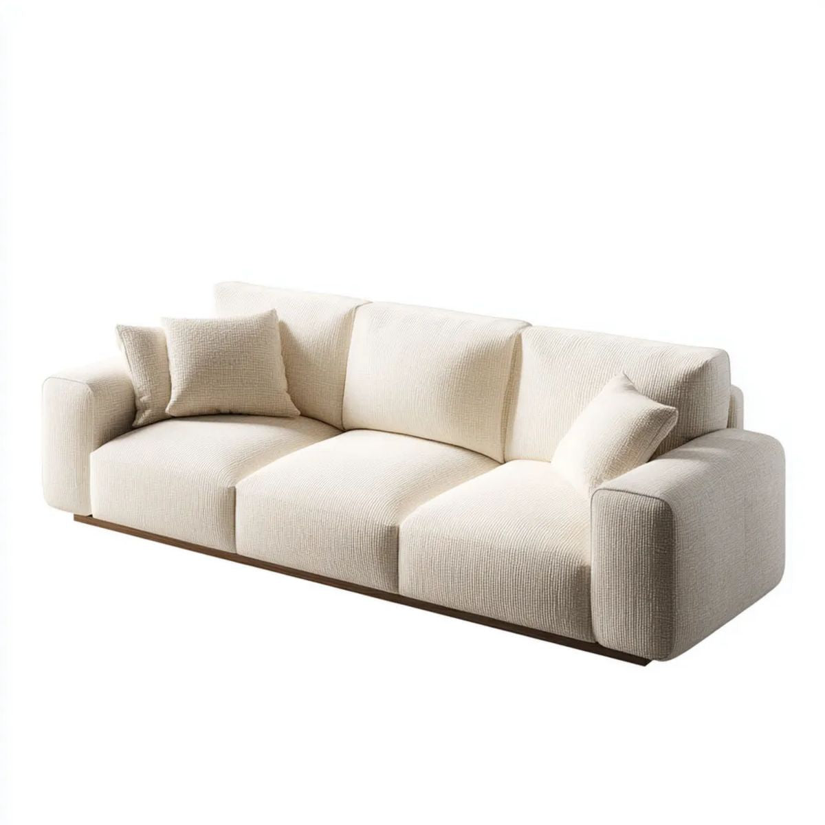 Sofa, 3-osobowa w kolorze białym krem w poliestrze liofilizowany wiklinowy z podstawą w kolorze ciemnobrązowym, drewno, 240 x 100 x 78 cm