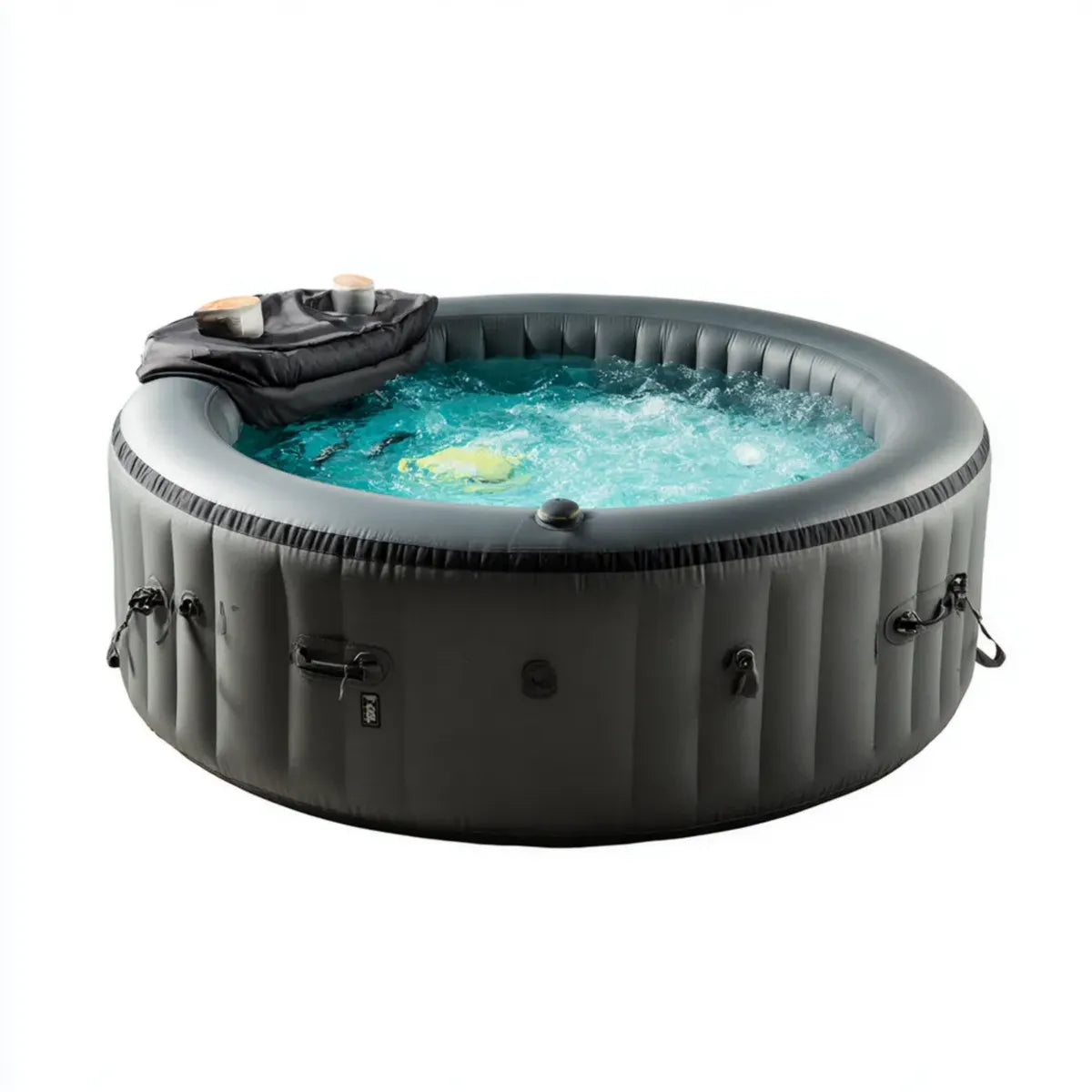 Wanna spa, Czarna okrągła nadmuchiwane spa 4 fotele z bąbelkami PVC 196 x 71 cm