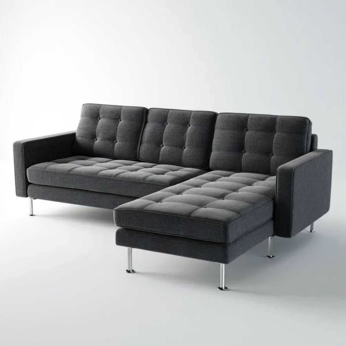 Sofa, 3-osobowa z przylegającą do rogu sofą w szarej antracycie z szezlongiem, 250 x 160 x 82 cm