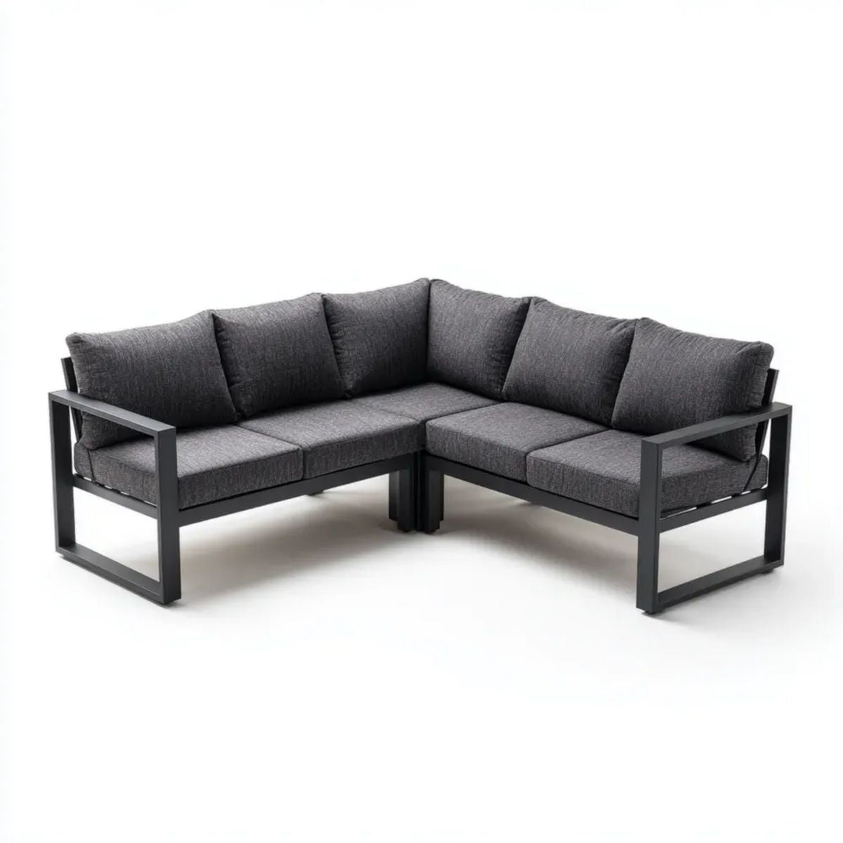 Sofa ogrodowa, Ogród narożnik sofa 2 kawałki w aluminium i poliestrze szary antracyt / czarny 200 x 200 x 65 cm