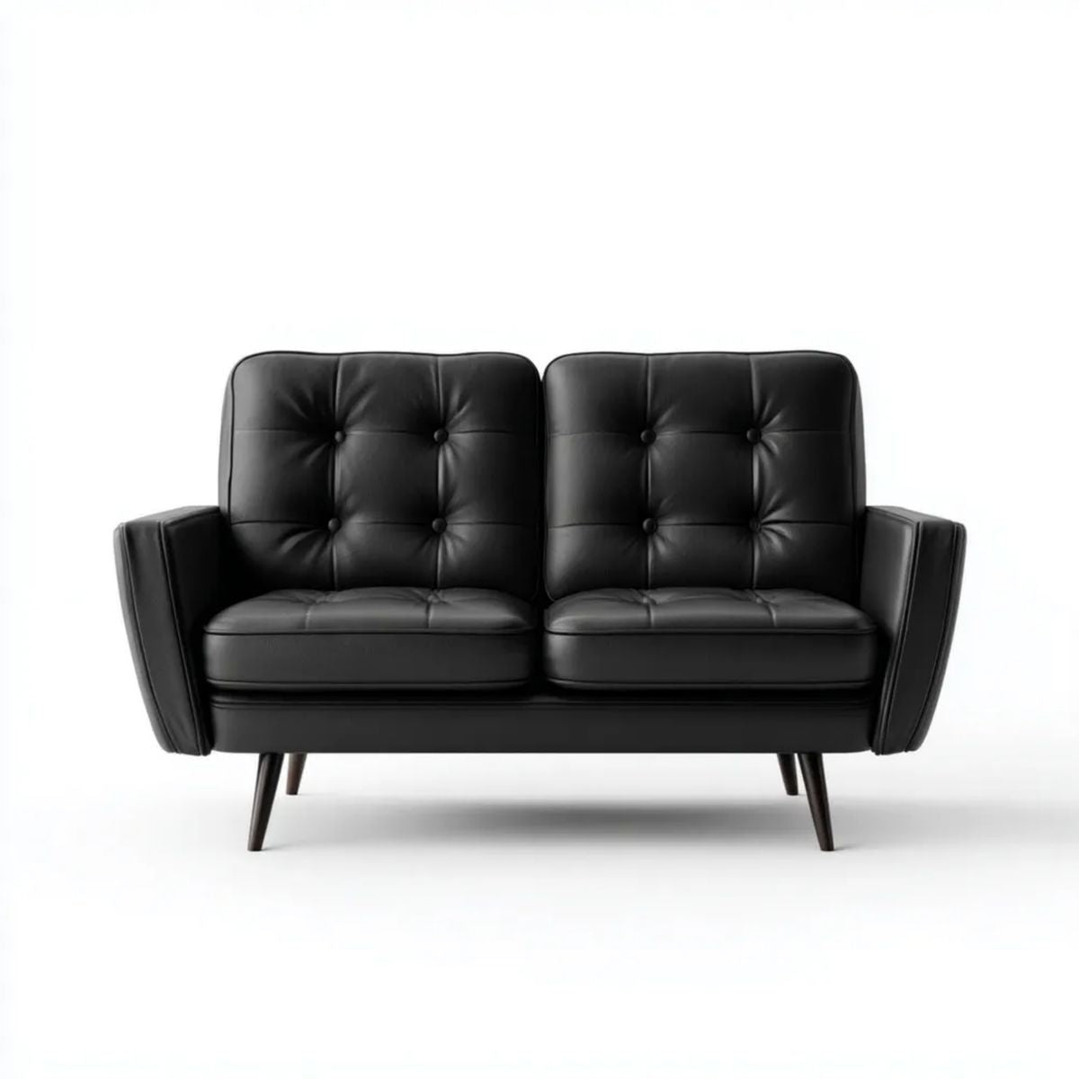 Sofa, 2 fotela czarna sofa w poliuretanowej skórze z drewnianymi nóżkami, 130 x 78 x 84 cm
