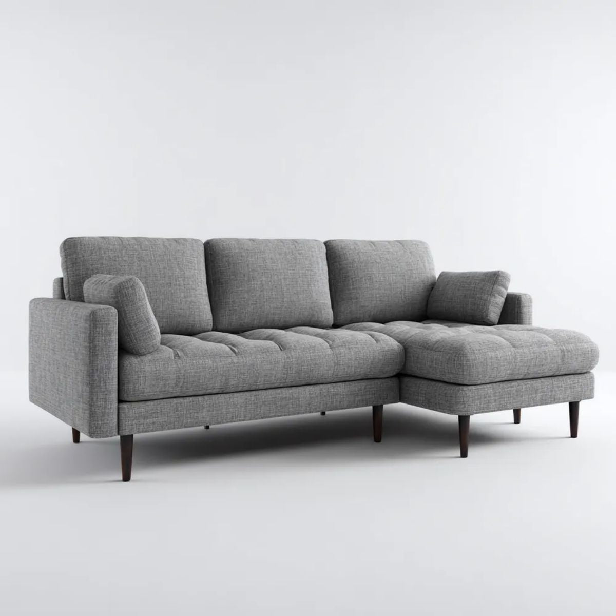 Sofa, 3-osobowa poliestrowy, szara sofa, kształt L, 250 x 160 x 85 cm