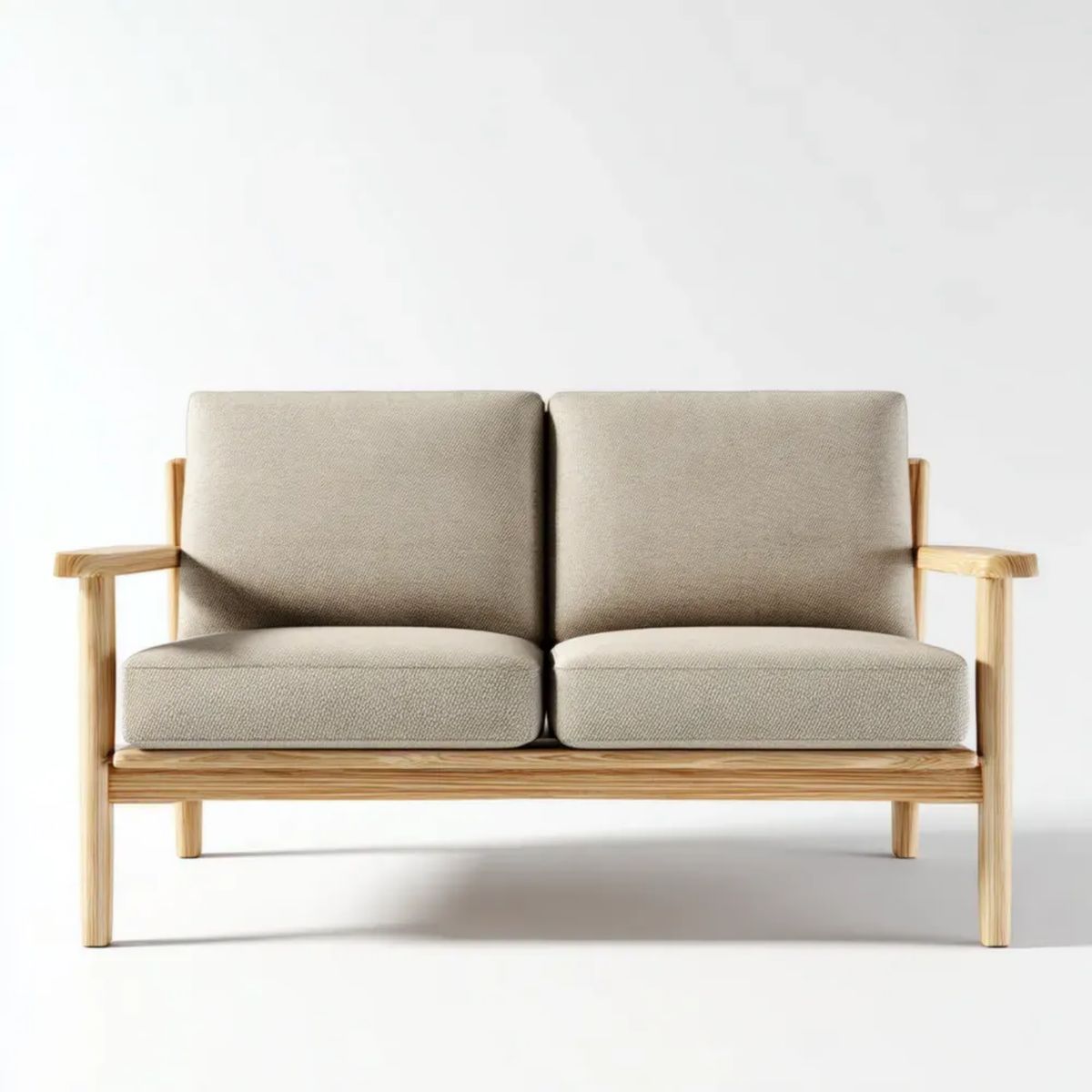 Sofa, Beżowa sofa w poliestrze i litego drewnie, 130 x 75 x 80 cm