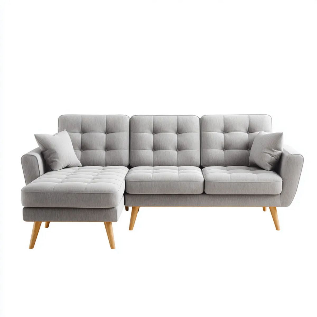 Sofa, 3-osobowa przezroczysty szary poliester sofa z szezlongiem 230 x 145 x 85 cm