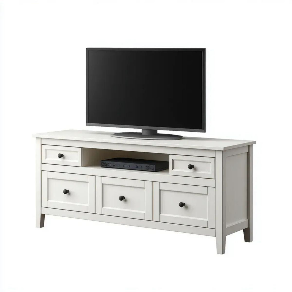 Szafka RTV, Biała prostokątna szafa TV w MDF 140 x 40 x 60 cm z 5 szufladami