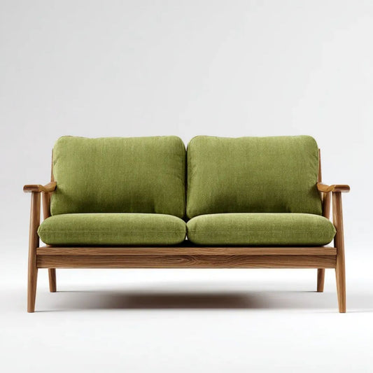 Sofa, Zielona sofa w poliestrze i litej drewnie, 120 x 75 x 78 cm
