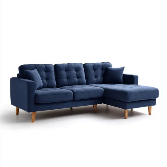 Sofa, Odwracalna sofa 3 fotele navy Niebieski poliester Belivelvet efekt z meridian, 220 x 145 x 85 cm