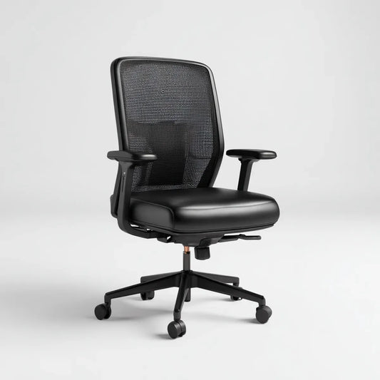 Krzesło biurowe, Czarne ergonomiczne krzesło biurowe w siatce poliestrowej i PU 64 x 64 x 110- 120 cm