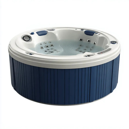 Wanna spa, Okrągłe jacuzzi biały granatowy 208 x 90 cm akryl z 36 dyszami do masażu