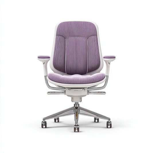 Krzesło biurowe, Ergonomiczna fioletowa i biała wysokość fotela biurowego regulowana 66 x 66 x 112- 122 cm w poliestrze i aluminium