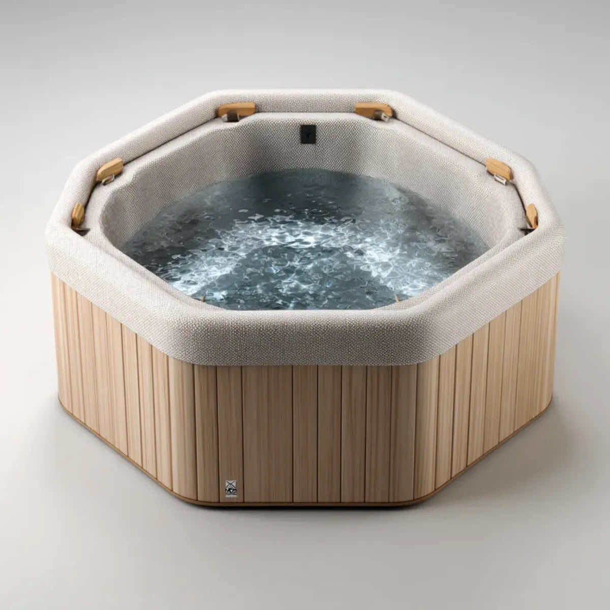 Wanna spa, Ośmiokątne beżowe spa zewnętrzne 180 x 180 x 75 cm PVC i bambusa 4 miejsca