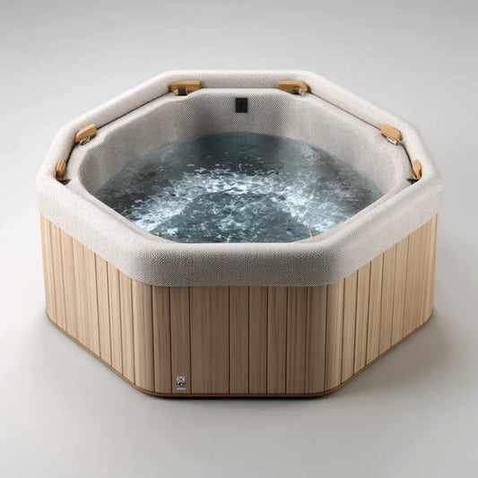 Wanna spa, Ośmiokątne beżowe spa zewnętrzne 180 x 180 x 75 cm PVC i bambusa 4 miejsca