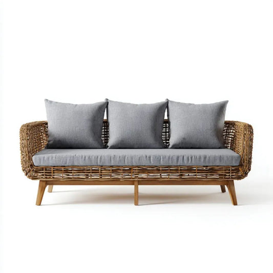 Sofa ogrodowa, Ogród Tapicerka 3 Tapicerki szare fotele w Tapicerskim rattanie 200 x 75 x 75 cm