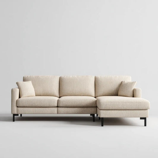 Sofa, 3-osobowa sofa z szezlongiem beżowy poliester 250 x 160 x 85 cm