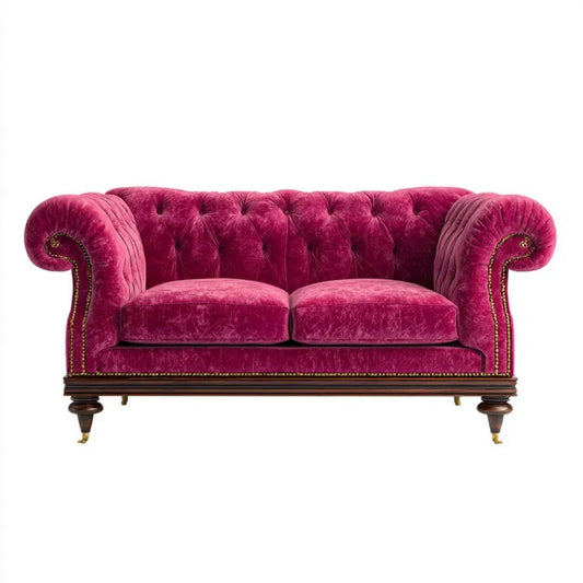 Sofa, Chesterfield 2 Phaseseater Fuchsia poliester Berevelvet sofa, 175 x 90 x 78 cm