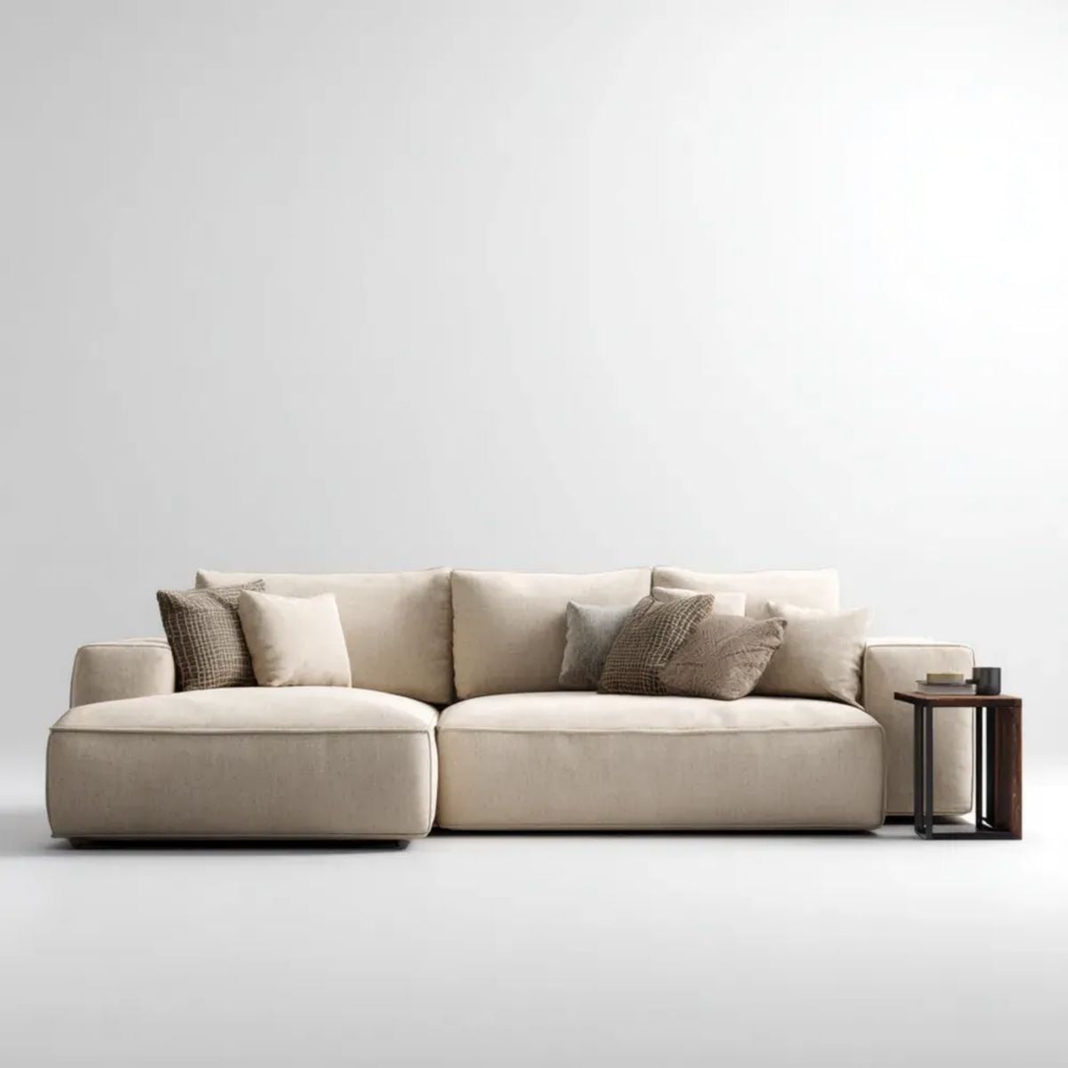 Sofa, 3-osobowa poliestrowy beżowy sofa, 280 x 165 x 82 cm