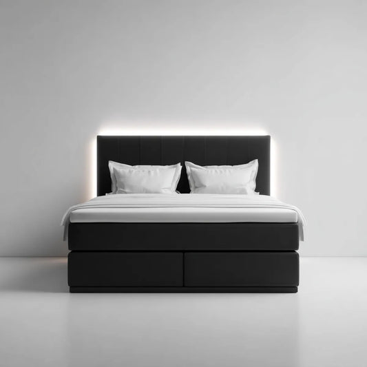 Łóżko dwuosobowe, Oświetlenie LED czarny 180 x 200 cm sztuczna skóra PU prostokątna