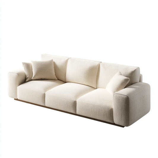 Sofa, 3-osobowa w kolorze białym krem w poliestrze liofilizowany wiklinowy z podstawą w kolorze ciemnobrązowym, drewno, 240 x 100 x 78 cm