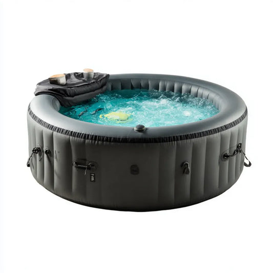 Wanna spa, Czarna okrągła nadmuchiwane spa 4 fotele z bąbelkami PVC 196 x 71 cm