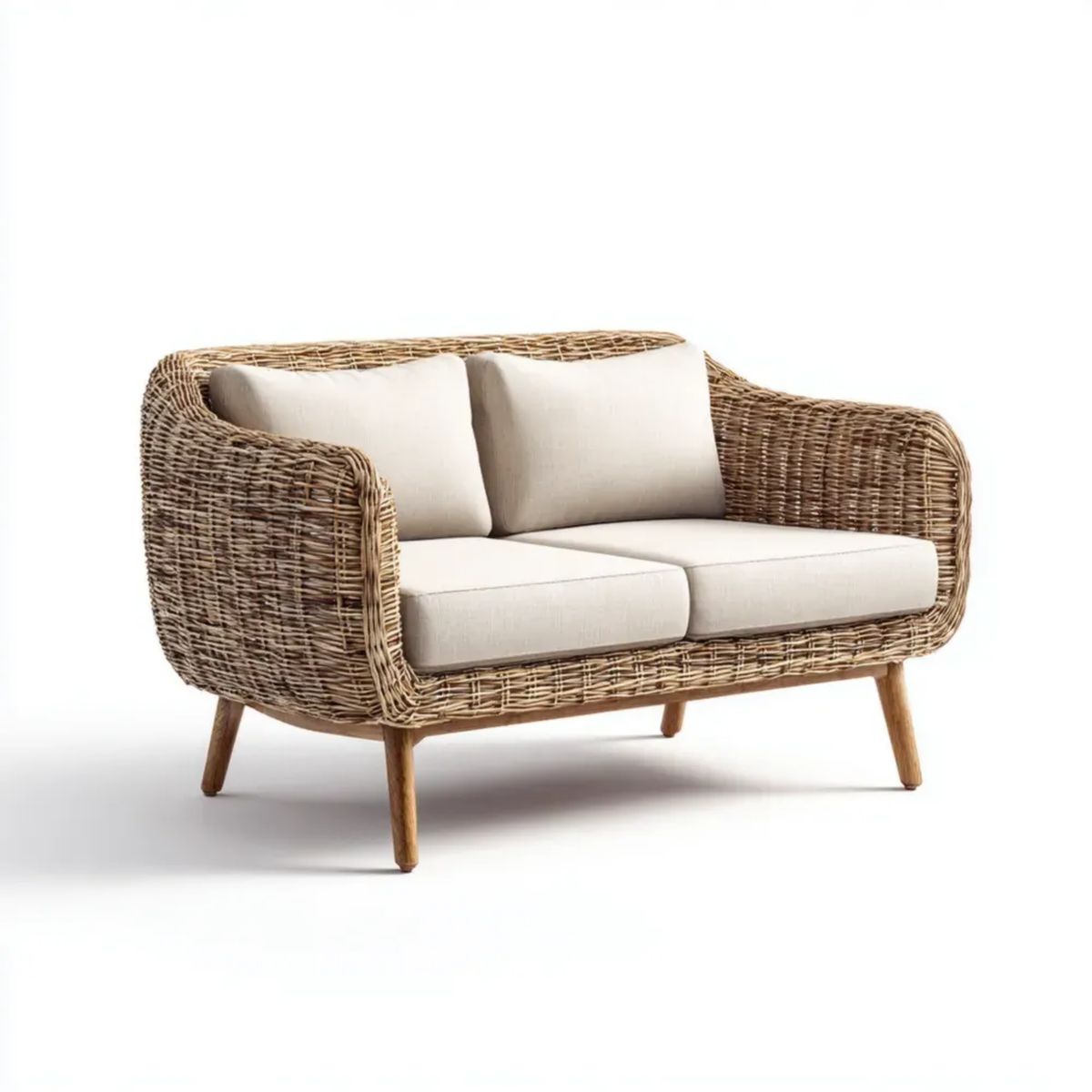 Sofa ogrodowa, Ogród Tapczan 2 Tapczan w Beżowym rattanie z poliestrowymi poduszkami, 140 x 75 x 78 cm