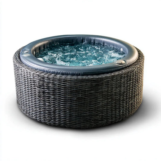 Wanna spa, Okrągłe nadmuchiwane spa czarny i szary antracyt efekt patina PVC, Ø 196 x 71 cm, 4 osoby