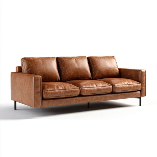 Sofa, 3 brązowa skórzana sofa, PU, 220 × 90 × 85 cm