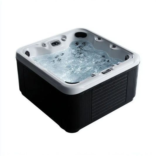 Wanna spa, Czarny i biały kwadratowy sztywny balneo spa 180 x 180 x 85 cm w akrylu i ABS 4 miejsca