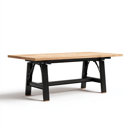 Biurko z litym drewnianym panelem Przyroda Czarny 140 x 70 x 76 cm stalowa rama prostokątna
