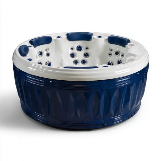 Wanna spa, Okrągły jacuzzi Niebieski biały 208 cm akryl 5 miejsc 25 dysz do masażu