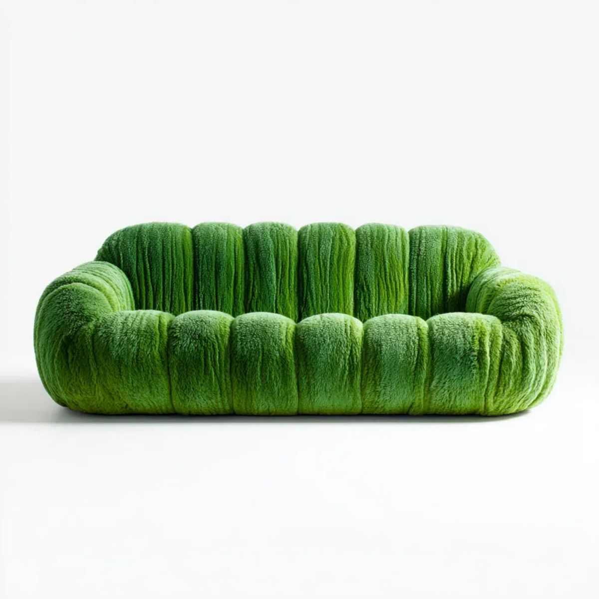Sofa, Zielona sofa w sztucznej sierści poliestrowej, zaokrąglony kształt, 180 x 92 x 72 cm