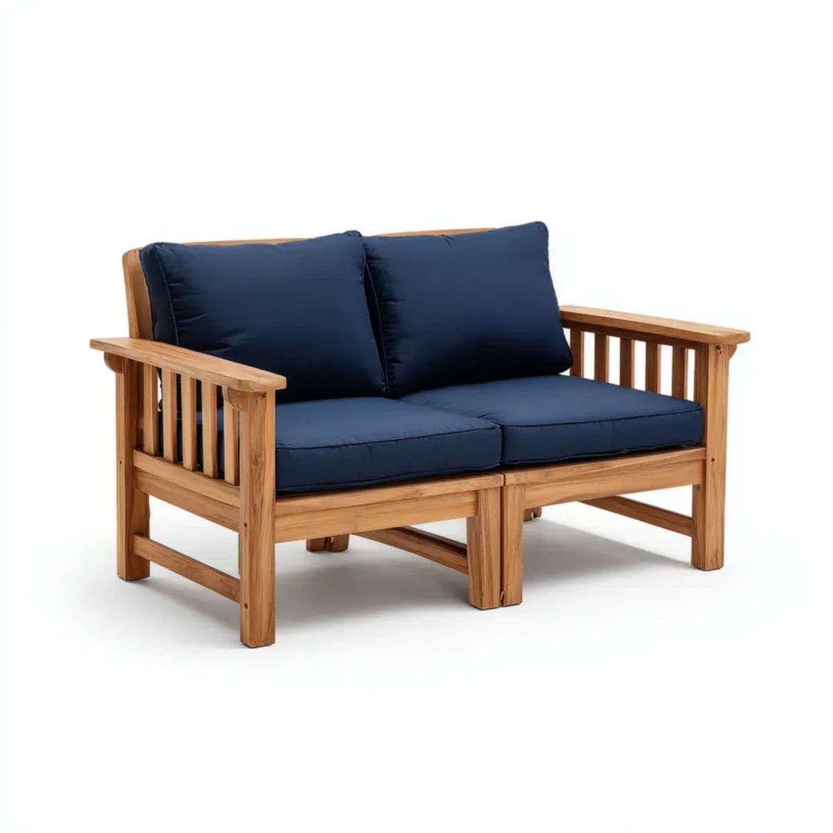 Sofa ogrodowa, 2 fotele ogrodowe sofa ogrodowa w bulwarze d ácacia brukselskie drewno z murawą niebieską poduszką, 128 x 70 x 78 cm