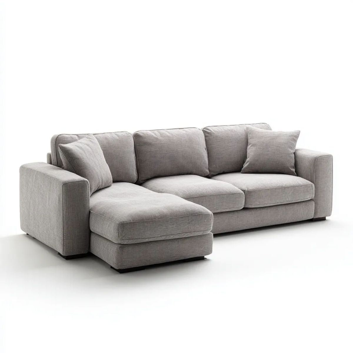 Sofa, 3-osobowa sofa z lewym szezlongiem w szarym poliestrze 260 x 160 x 85 cm