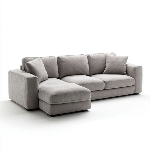 Sofa, 3-osobowa sofa z lewym szezlongiem w szarym poliestrze 260 x 160 x 85 cm