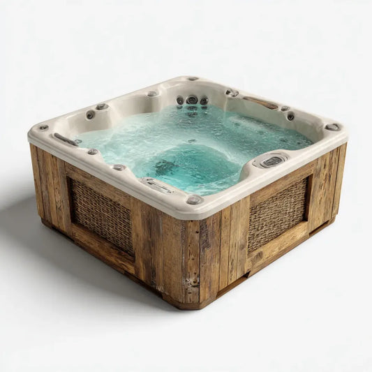 Wanna spa, Zewnętrzny kwadrat beżowe spa 200 x 200 x 90 cm akryl i sosna z hydromasażem
