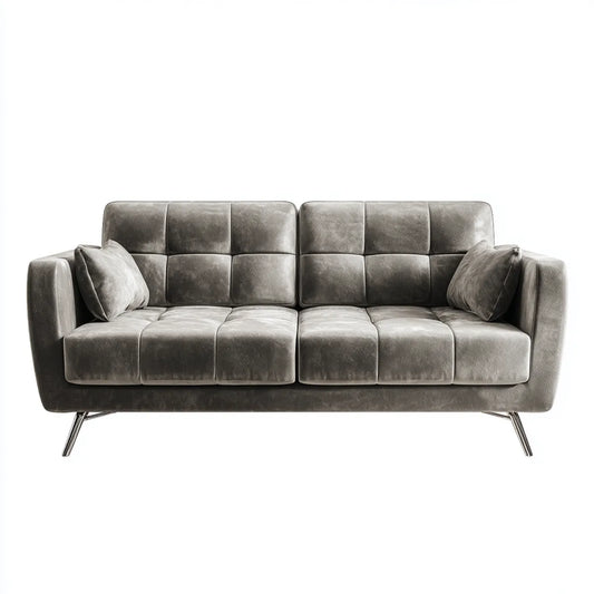 Sofa, 3- fotela szara 220 x 90 x 85 cm PU- sztuczny prostokątna