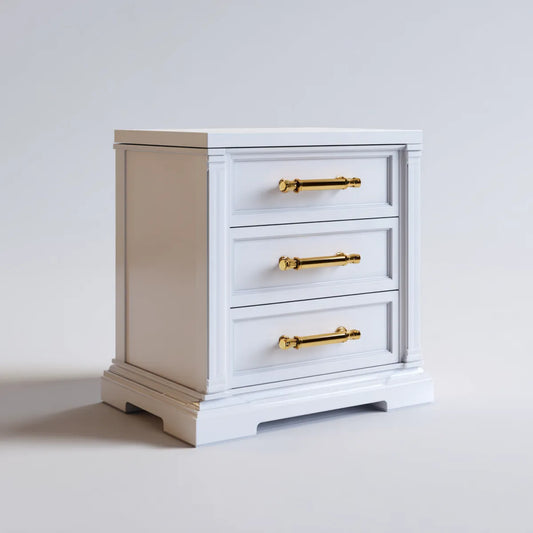 Szafka nocna, Stół z 3 szufladami Białe złoto MDF prostokątne 55 x 40 x 65 cm