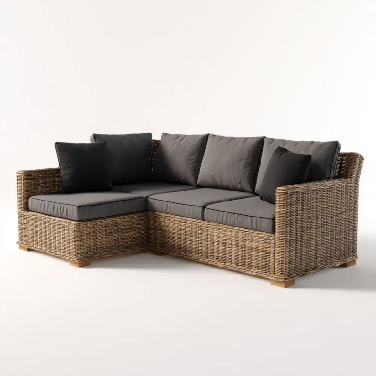 Sofa ogrodowa, Ogród narożnik sofa 3 miejsca w turbodorzejne rattan tkane, turbodorzejne szary i czarny, 210 x 150 x 78 cm