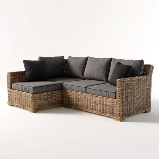 Sofa ogrodowa, Ogród narożnik sofa 3 miejsca w turbodorzejne rattan tkane, turbodorzejne szary i czarny, 210 x 150 x 78 cm