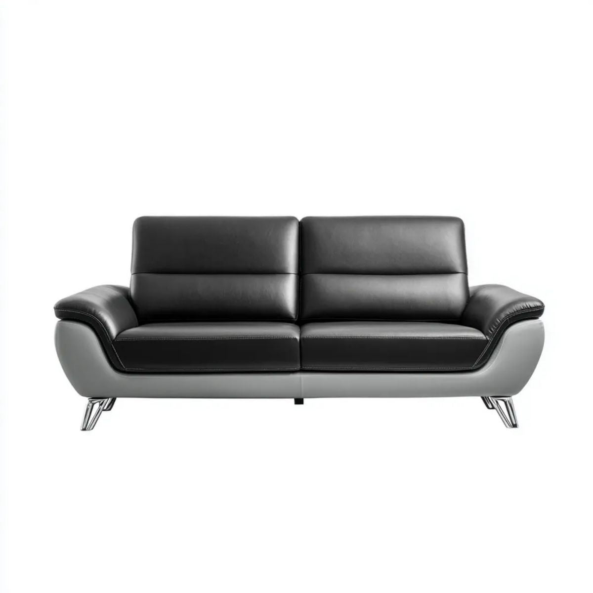 Sofa, 2 fotele sofa w kolorze czarnym i szarym syntetyczne skóry lakierowanej 172 x 90 x 88 cm