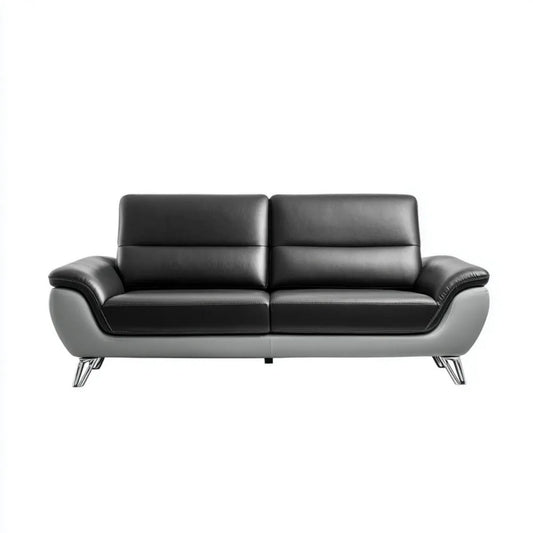 Sofa, 2 fotele sofa w kolorze czarnym i szarym syntetyczne skóry lakierowanej 172 x 90 x 88 cm