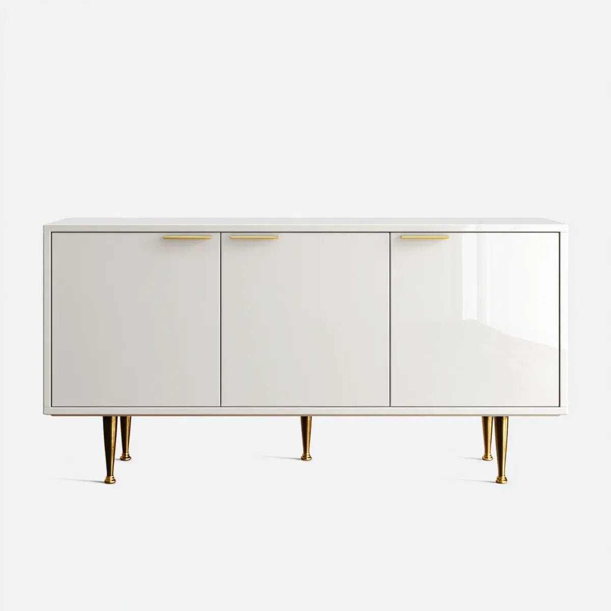 Kredens, Biała tablica 160 x 40 x 80 cm prostokątna MDF z 3 drzwiami i złote metalowe nóżki