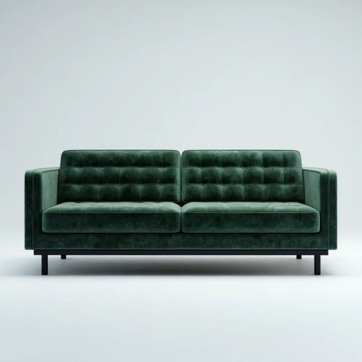 Sofa, 2 ciemnozielone sofa w pikowany z czarnym metalowym nóżkami, 170 x 85 x 82 cm