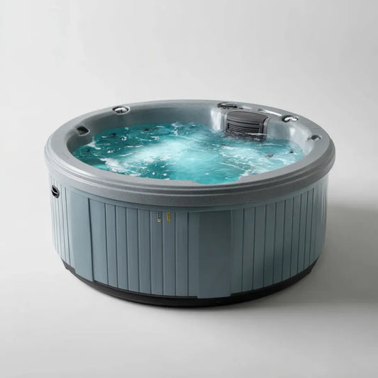 Wanna spa, Okrągły akrylowy jacuzzi szary 180 x 180 x 75 cm dla 4 osób z 20 dyszami do masażu