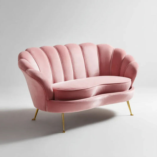 Sofa, 2-osobowa do włosów różowe puder sofa w willvelvet z willgold metal melonowe nóżki, 150 x 78 x 82 cm, skorupa do włosów kształt